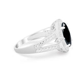 Art Deco Oval Ring with Black Cubic Zirconia